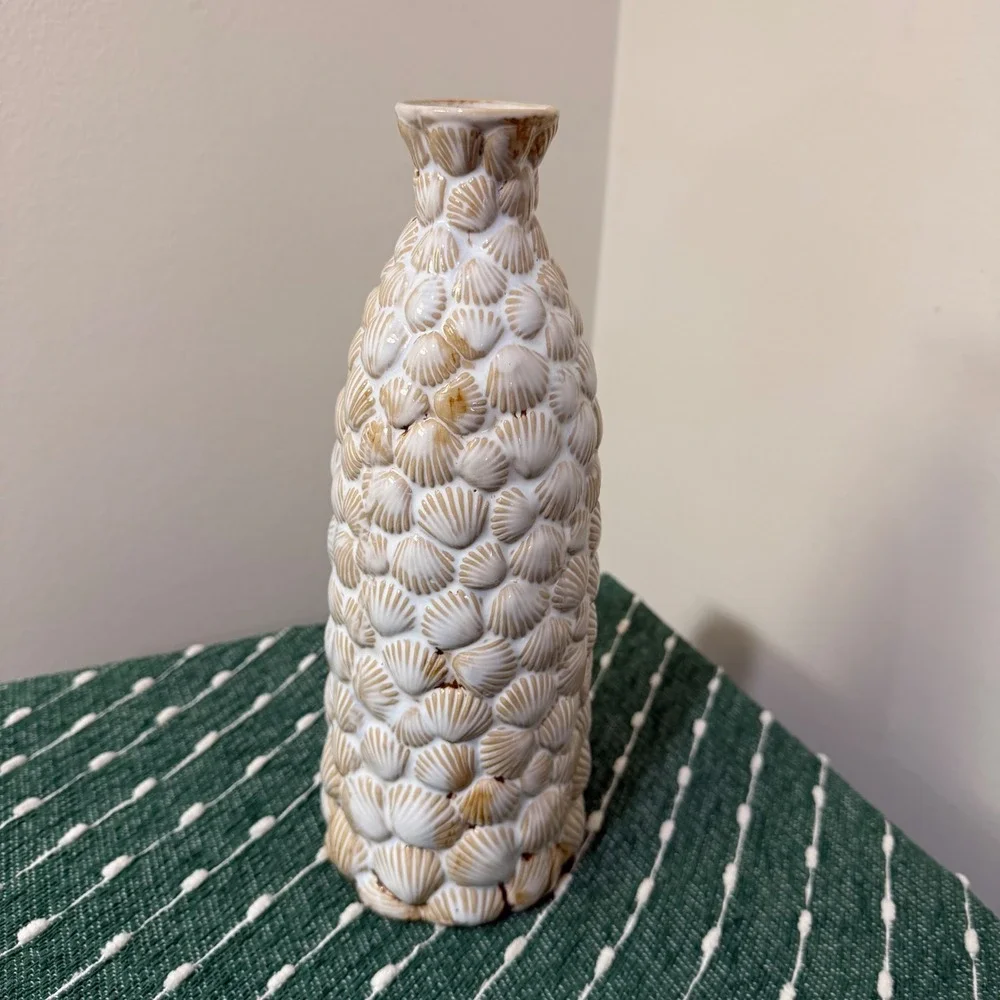 Vintage Shell Encrusted Ceramic Bottle Vase 11